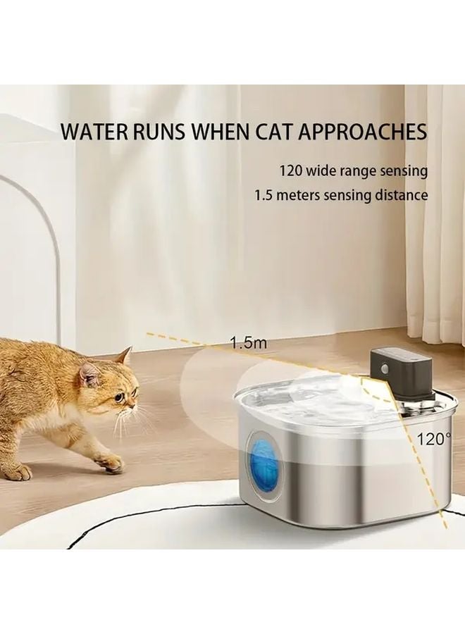 Stainless Steel Automatic Cat Water Fountain With Battery Motion Sensor 3 2L Large Capacity - Image 5